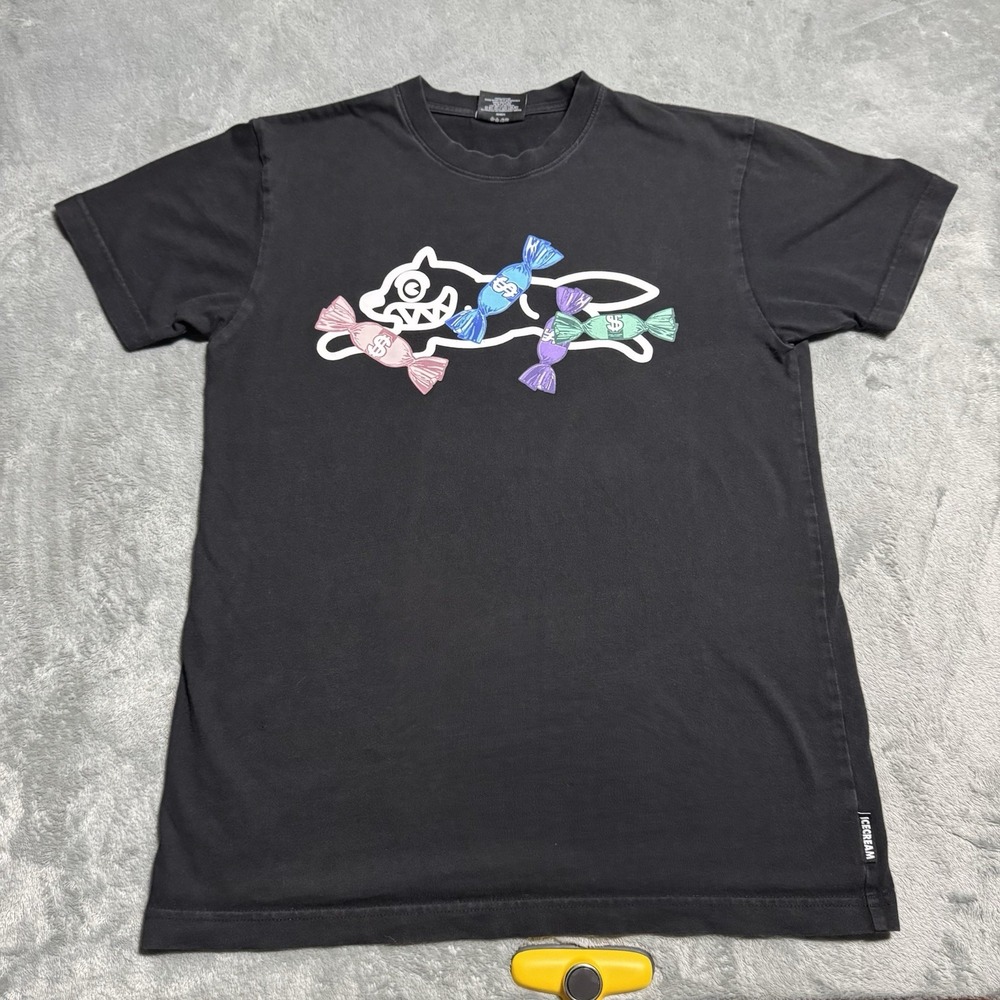 Ice Cream Mens Bling Money Dog Short Sleeve Shirt in Black Size Small‎